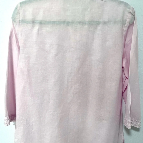 Edward Light embroidered Pink iris Linen Shirt MEDIUM - Picture 7 of 9